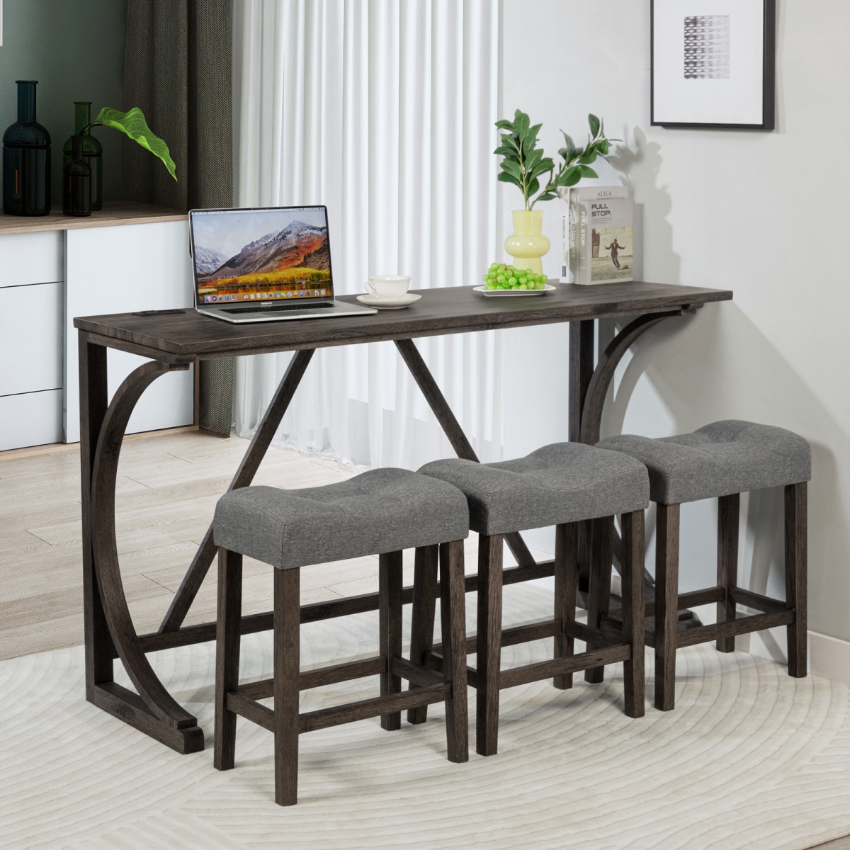 Picture of Liveditor TD-WBWB04120 4-Piece Bar Table Set with 3 Padded Stools for Living Room
