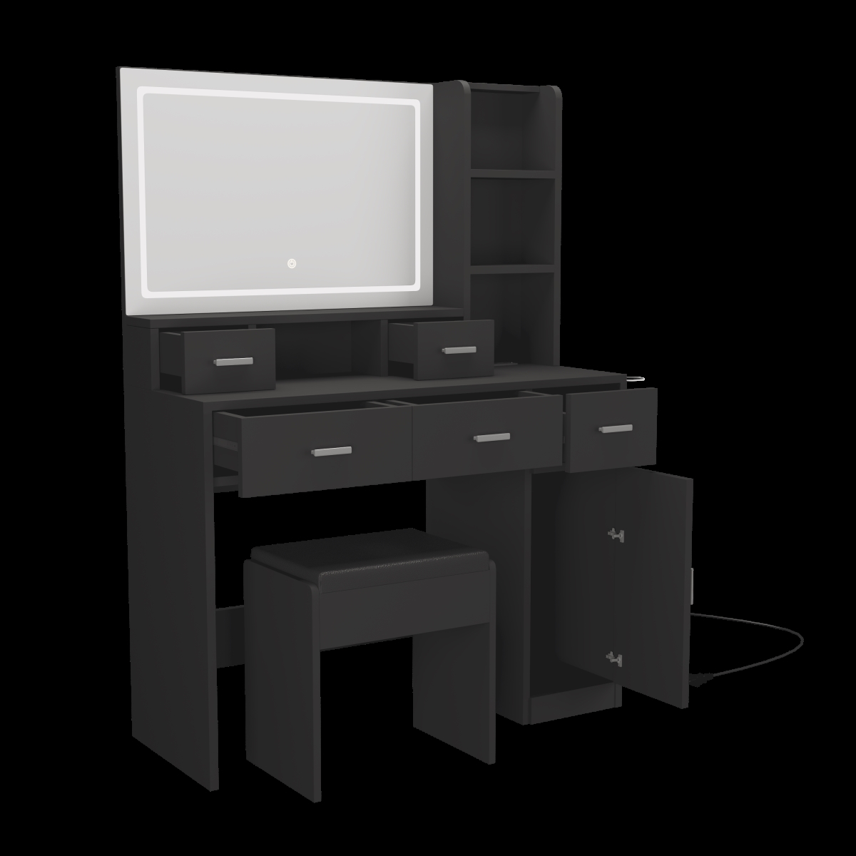 Picture of Liveditor TD-WBWB04103 Dressing Table in Black with LED 3-color Illuminated Mirror and Power Outlet