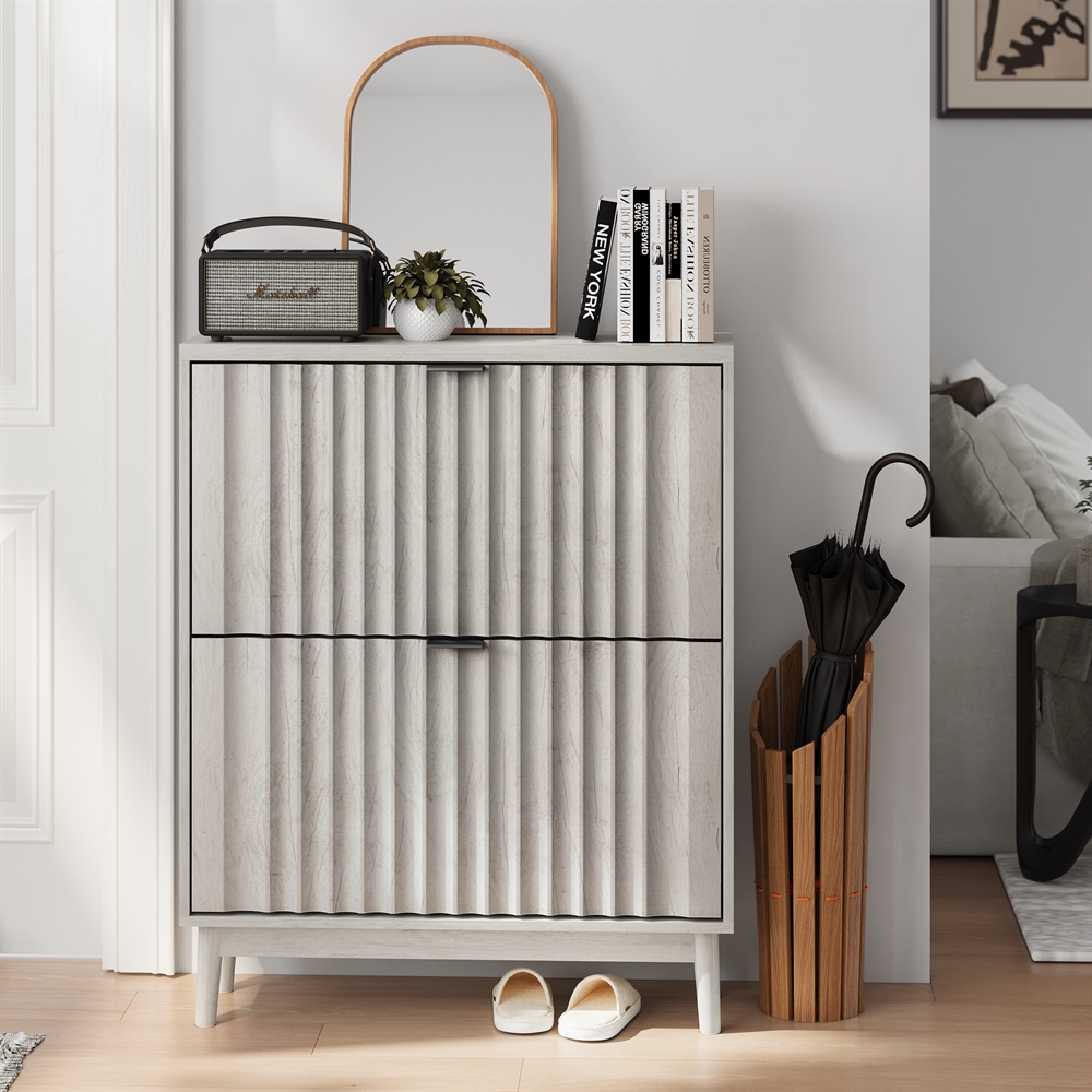 Picture of Liveditor TD-WBWB04111 Fluted Shoe Storage Cabinet with 2 Flip Drawers for Entryway
