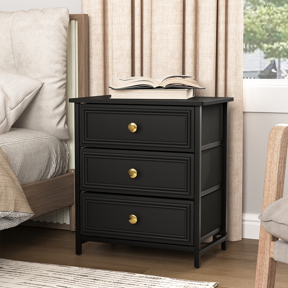 Picture of Liveditor TD-WBWB11327 Modern 2-Piece 3 Drawers Bedside Table Nightstand in Black for Bedroom