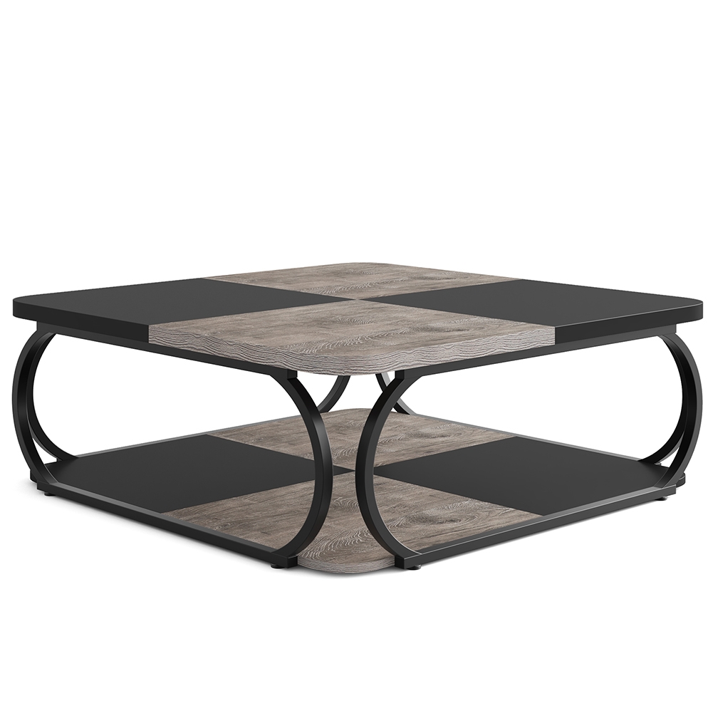 Picture of Liveditor TD-WQ39306 Square Coffee Table&#44; 39&apos; Central Cocktail Table with 2-Tier Shelves