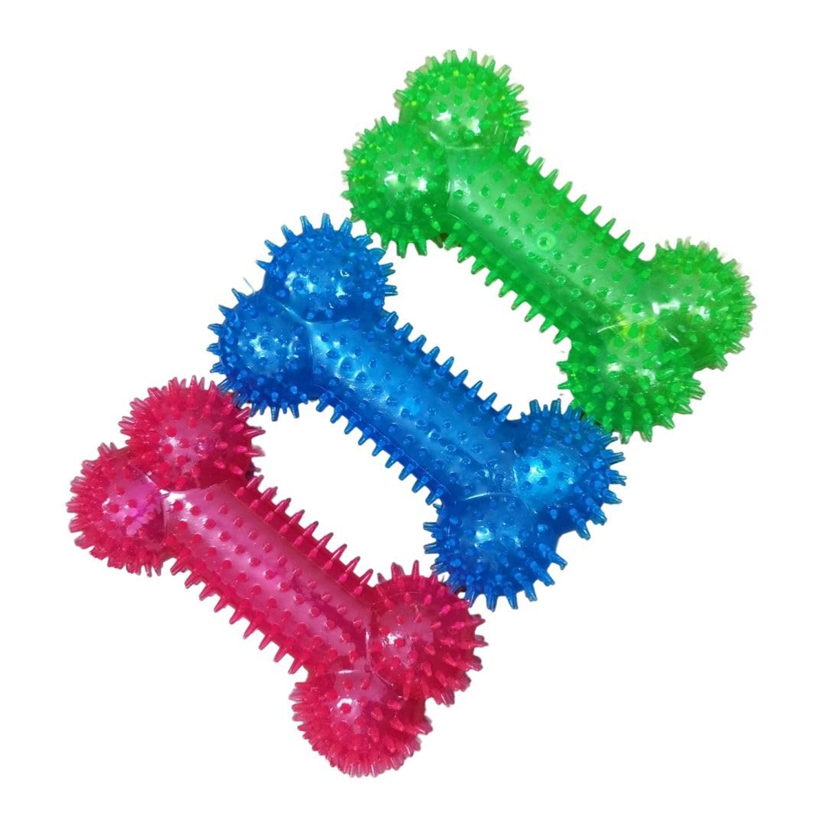 BK5939 Safe LED Bone Chew Toy for Dogs - Tough, Light-Up, Interactive Squeaky Rubber Bone for Teething & Dental Care - Set of 3