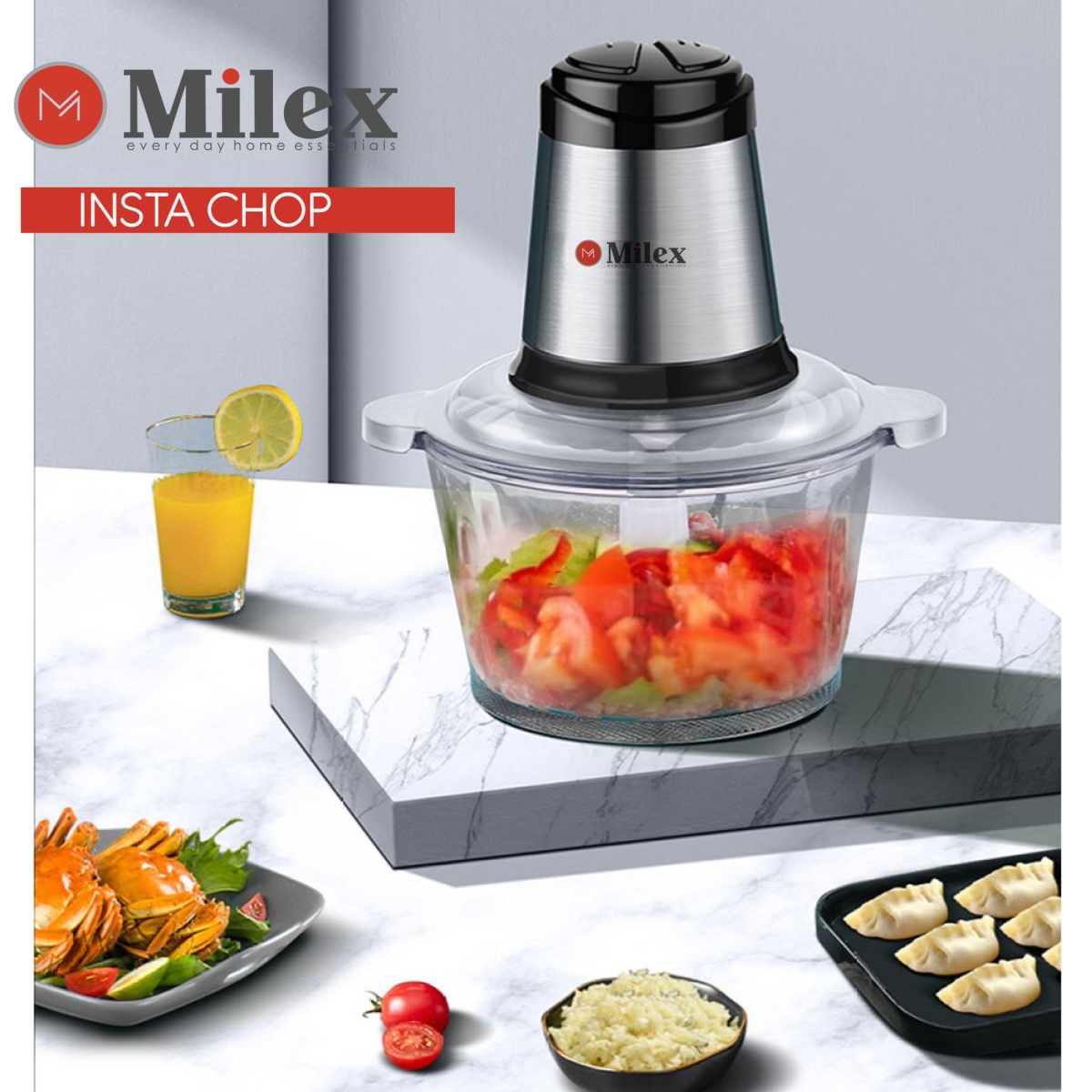 Picture of Evertone Bk5413 Milex Insta Chop Elite with 42-page Recipe Booklet Included, 4-layer Stainless Steel Blade, Turbo 300W - 3 Liter