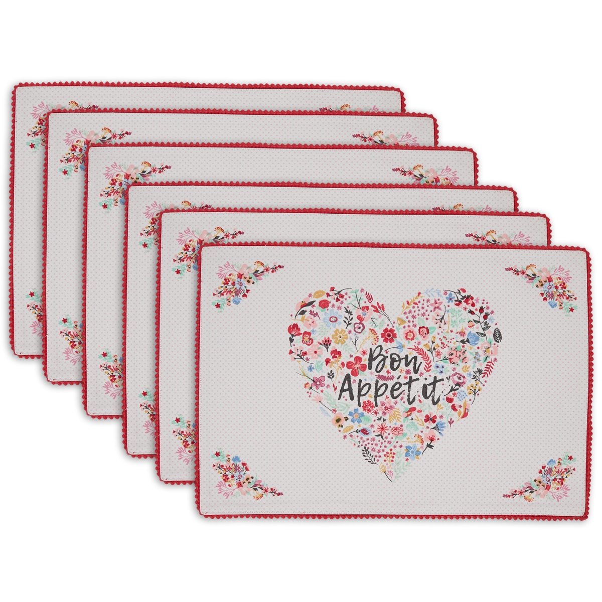 Picture of Design Imports CAMZ12026 13 x 19 in. DII Fleur Heart Placemat Set - 6 Piece