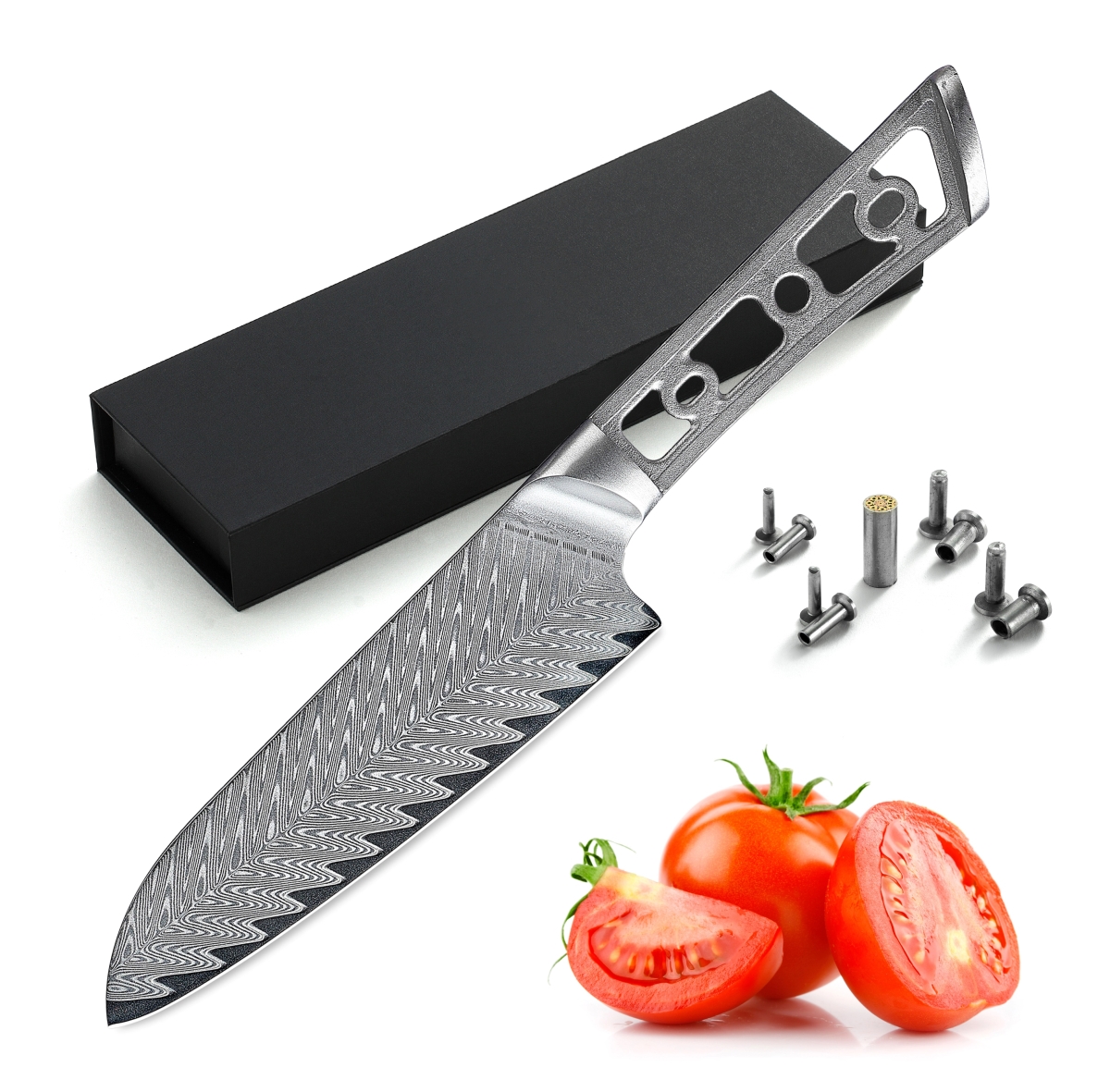 Picture of Katsura Cutlery CKTD7B-no logo 5 in. Japanese Premium AUS 10 67 Layers Damascus Steel Small Santoku Knife Blank No Logo Woodworking Project Kit-Thunder-X Series