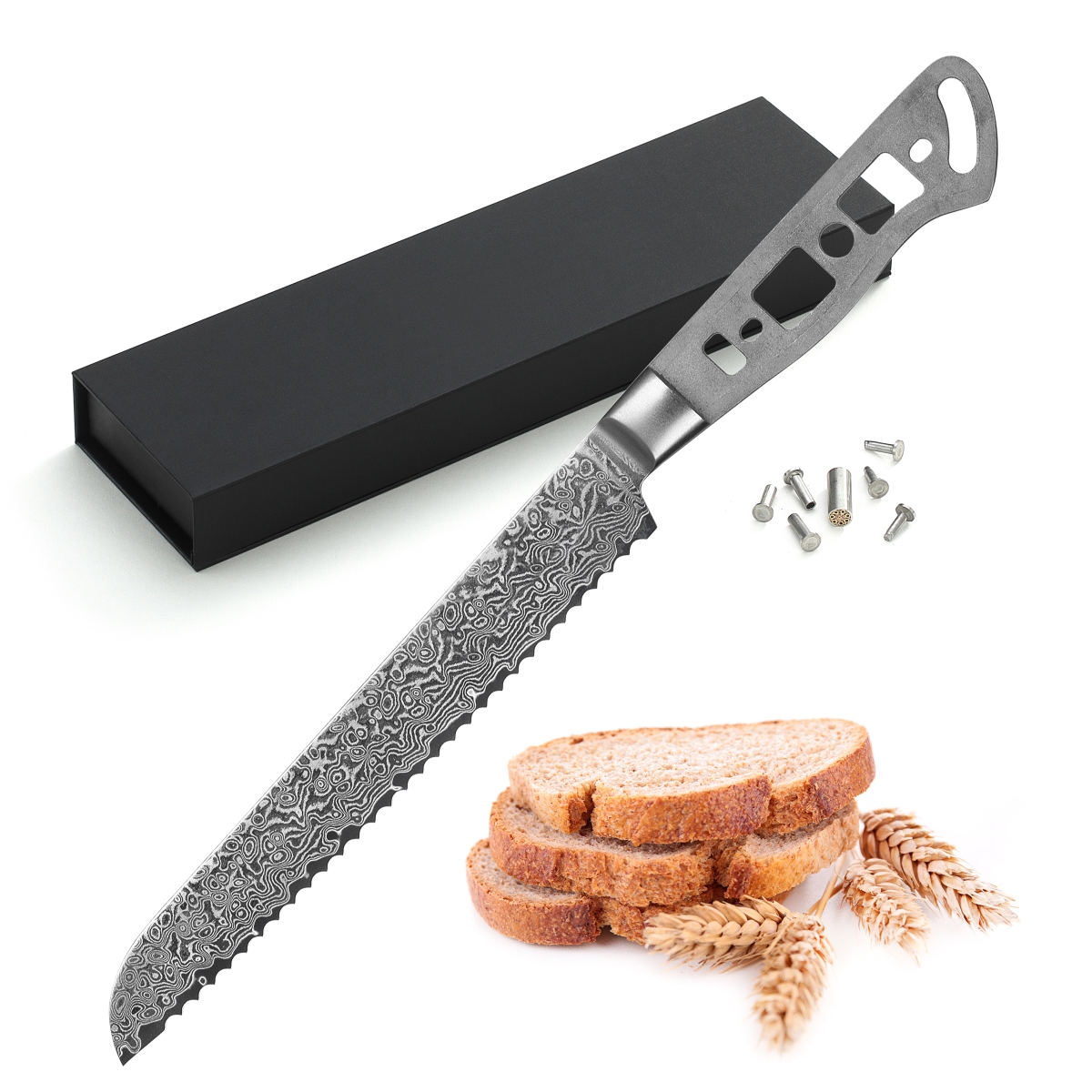 Picture of Katsura Cutlery CKGD13B-no logo 8 in. Japanese Premium AUS 10 67 Layers Damascus Steel Bread Knife Blank No Logo Woodworking Project Kit