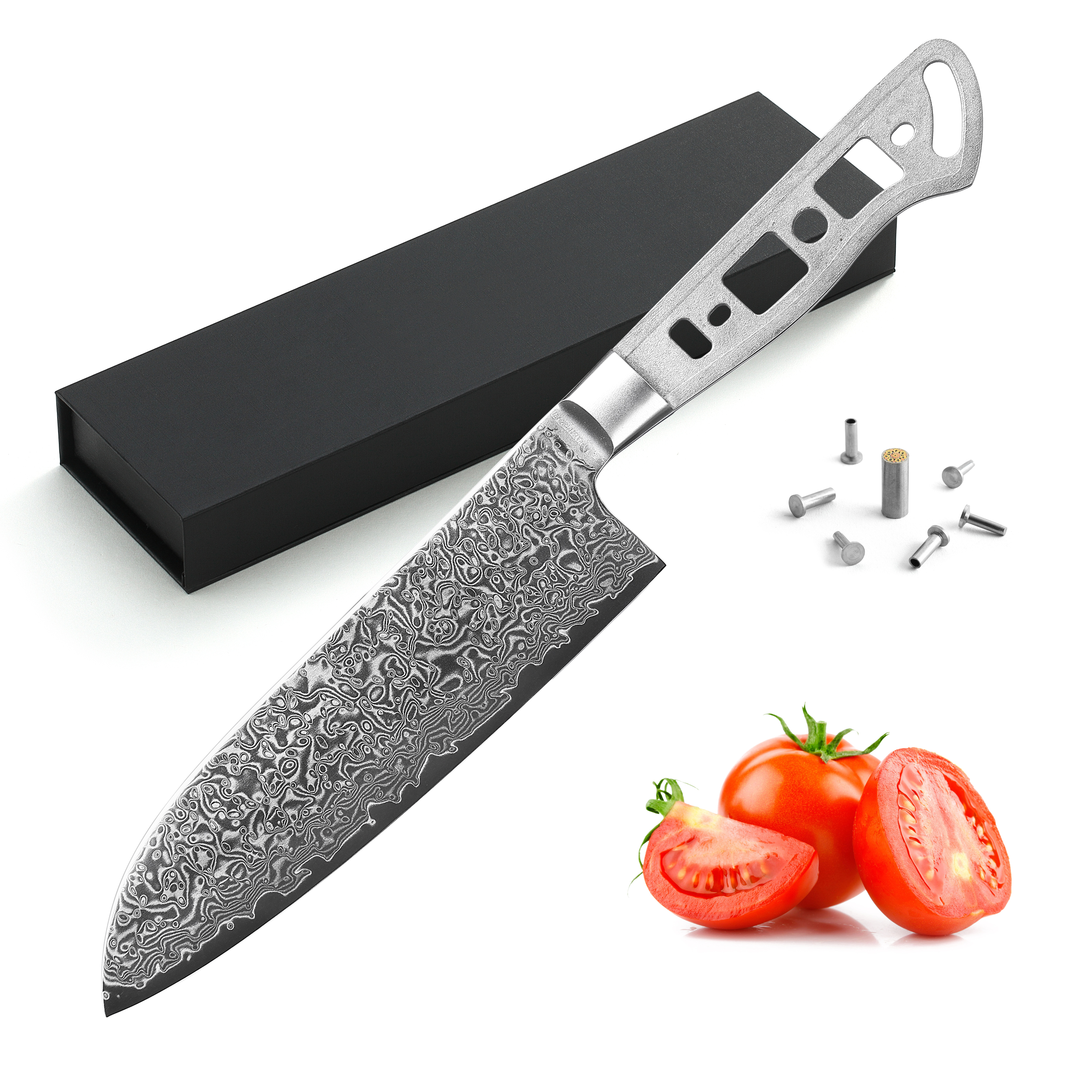 Picture of Katsura Cutlery CKGD6B-no logo 7 in. 67 Layers Damascus Steel Santoku Chef Knife Blank Woodworking Project Kit