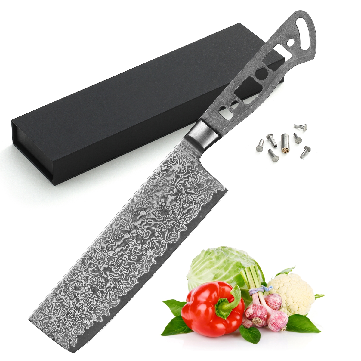 Picture of Katsura Cutlery CKGA9B-no logo Japanese Premium AUS-10 67 Layers Damascus Steel 7 in. Nakiri Knife Blank No Logo Woodworking Project Kit