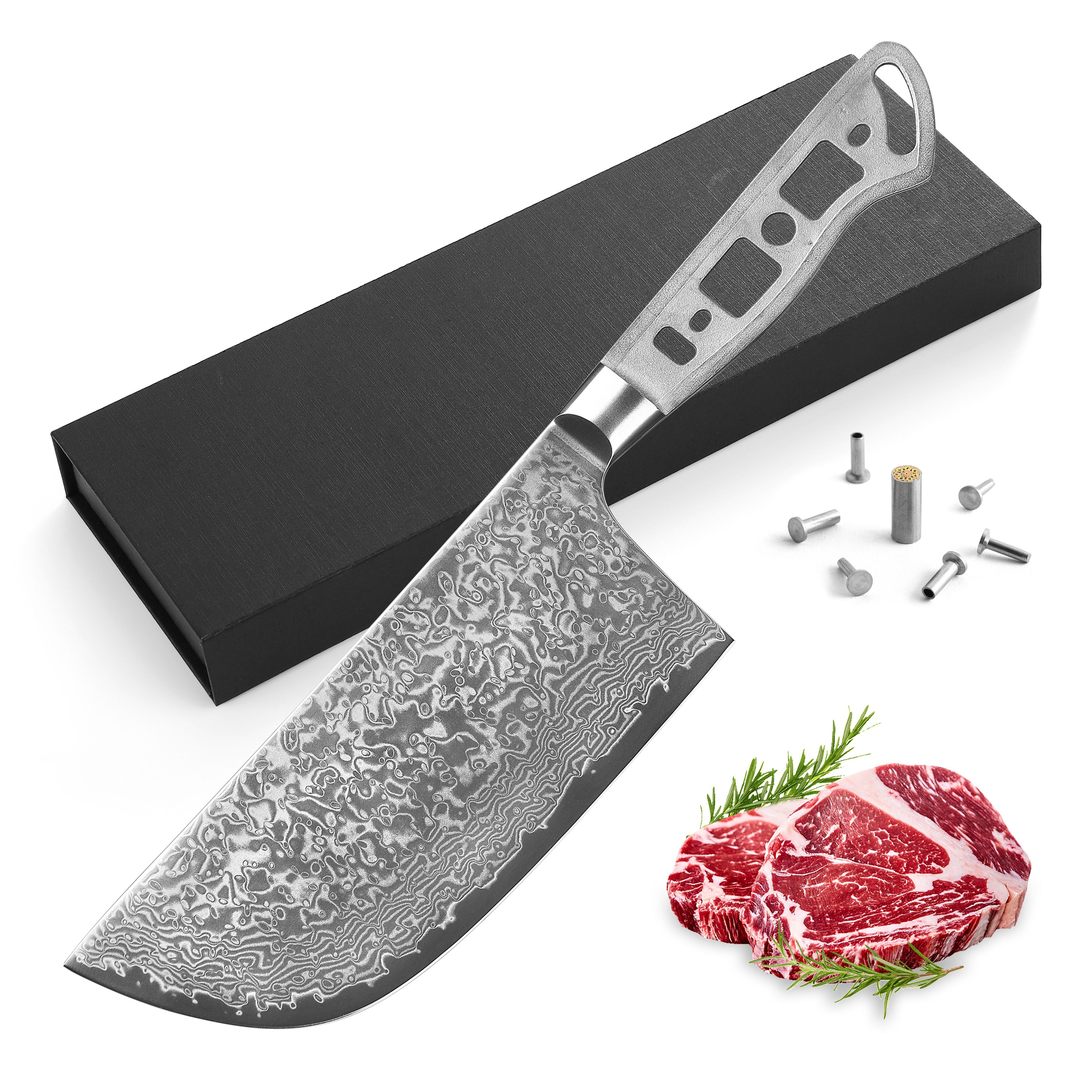 Picture of Katsura Cutlery CKGA7B-no logo 6.5 in. Japanese Premium AUS 10 67 Layers Damascus Steel Chinese Cleaver Blank No Logo Blade Woodworking Project Kit