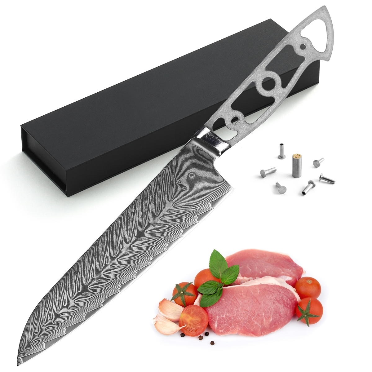 Picture of Katsura Cutlery CKVD20B-no logo 8.25 in. Storm-V Series 50 mm Ultra Wide Blade Damascus Blank Blade Gyuto Chef Knife