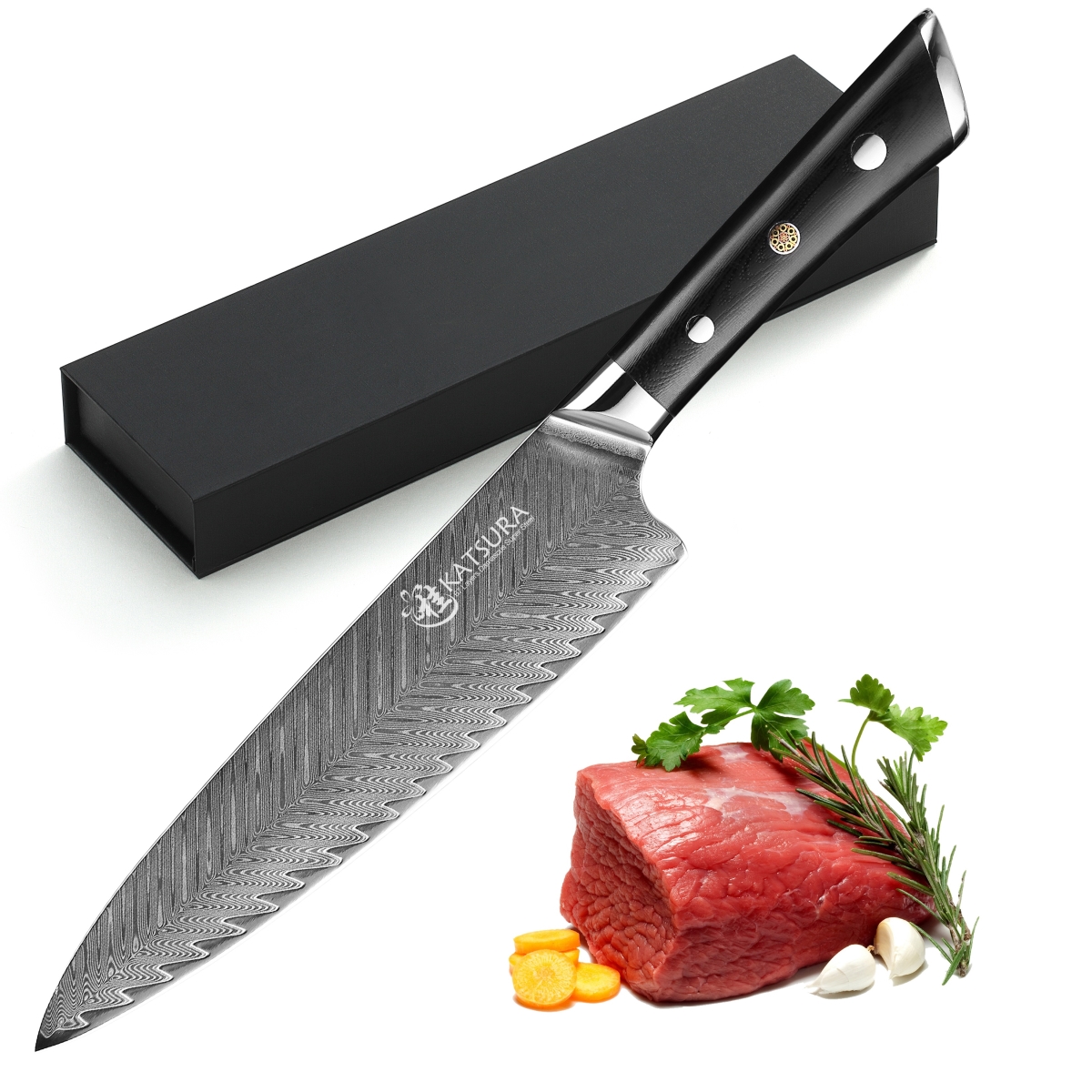 CKTD20G 8 in. Thunder-X Series 50 mm Ultra-Wide Blade Damascus Gyuto Chef Knife -  KATSURA Cutlery
