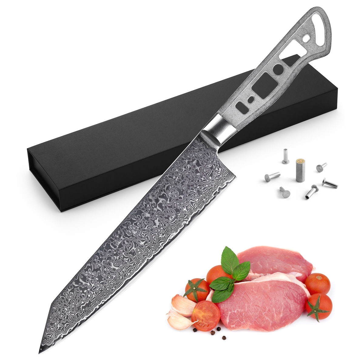 Katsura CKGD21B Damascus Kiritsuke Chef Knife Blank - Silver - 8-Inch Blade - Customizable Handle
