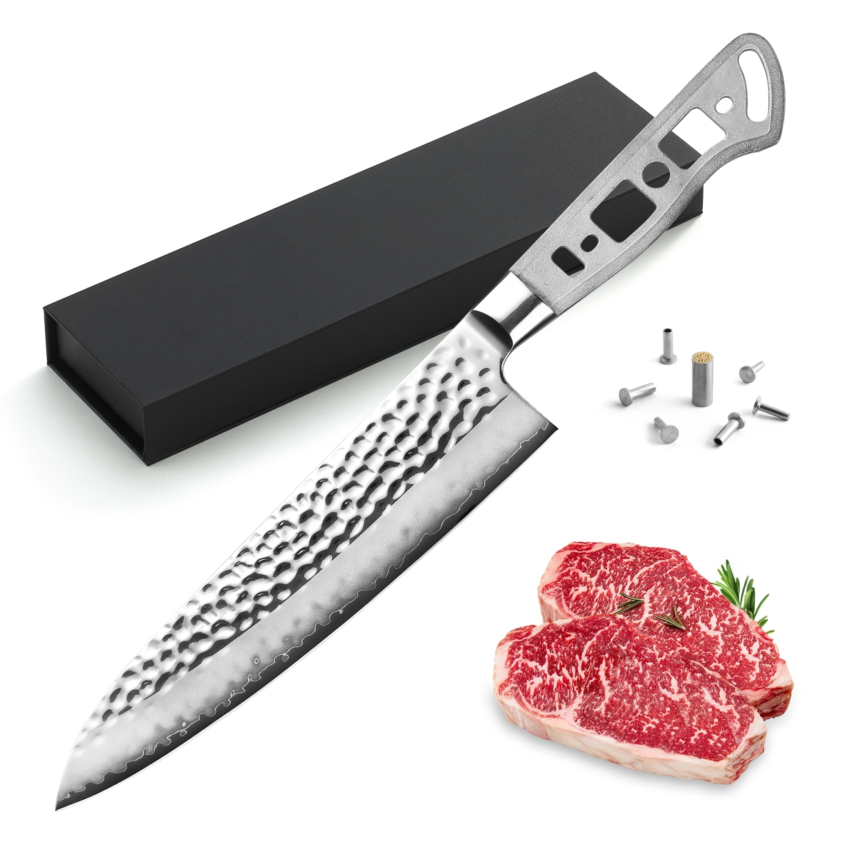 CKHC10B-no logo KATSURA AUS-10 3 Layers Forged 8-in Gyuto Chef Knife Blank, Hammered Series, 50mm Wide Blade