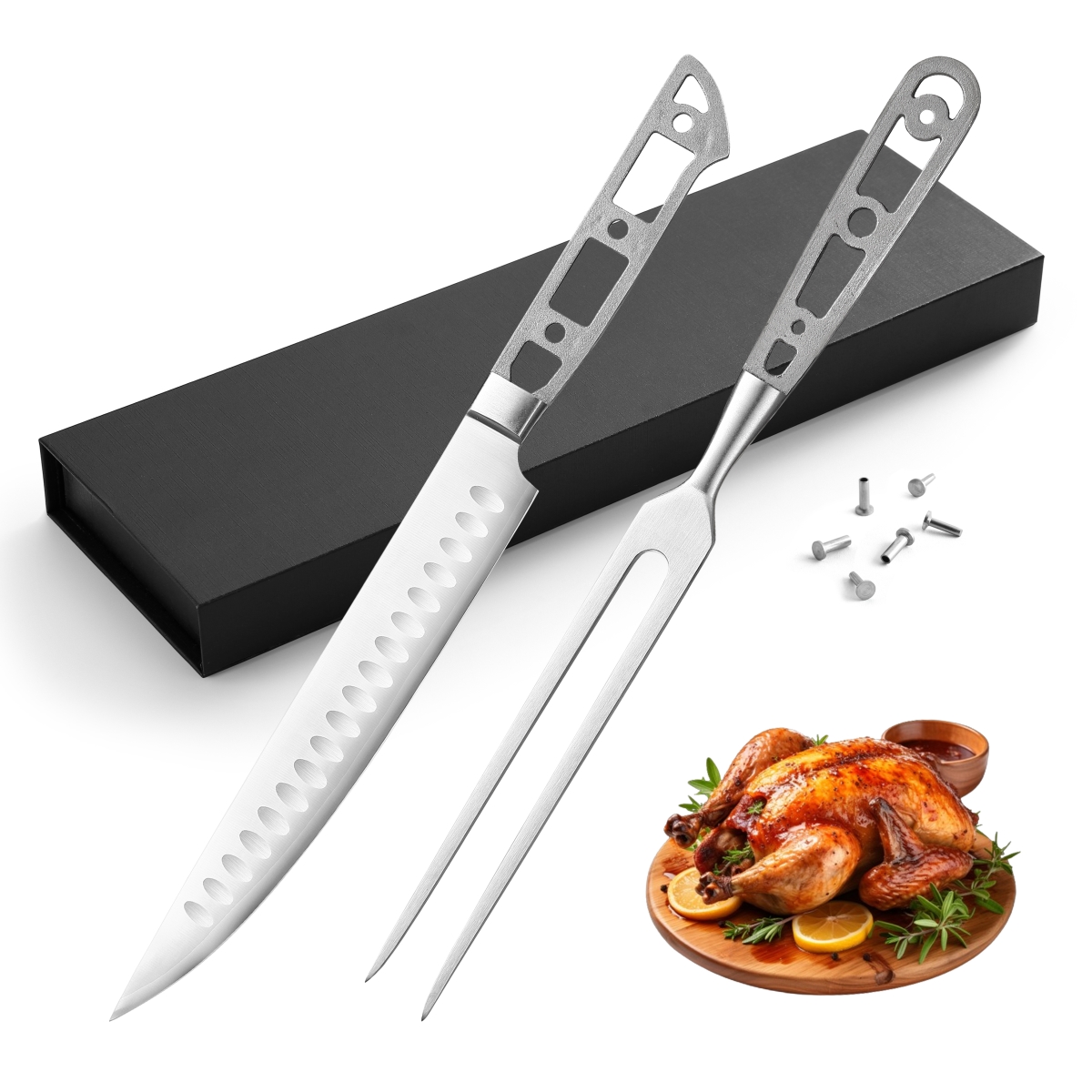 Picture of KATSURA Cutlery CKGC12B/CKGC16B-no logo KATSURA CUTLERY CKGC12B/CKGC16B-no logo Woodworking Project Kit BBQ Carving Set Blank 8 inch Slicer & 6 Inch Fork