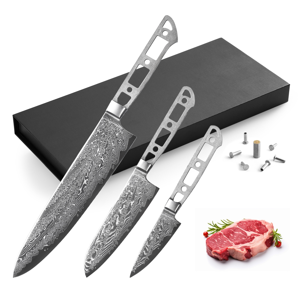 Picture of KATSURA Cutlery CKGD25BSET-NO LOGO Katsura Cutlery Woodworking Project kit CKGD25BSET-no logo 3-piece Chef Knife Set Blank Falcon Series