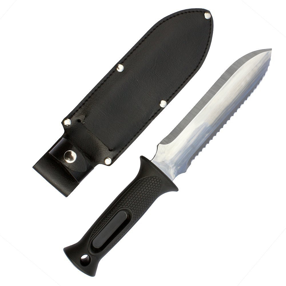 Garden ZenBori Soil Knife - Black - 6-Inch Blade - Includes Sheath - Serrated Edge