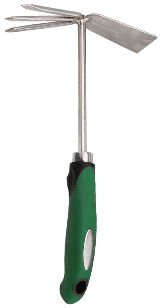 15311A-12PK 30 cm Stainless Fork & Hoe Combo Tool with Handle, Green - Pack of 12