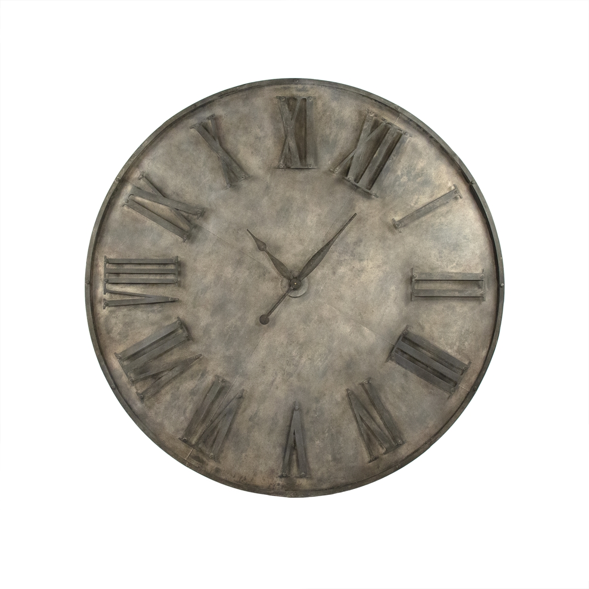 EZT170606 Round Distressed Metal Clock with Plated Roman Numeral Numbers -  Zentique