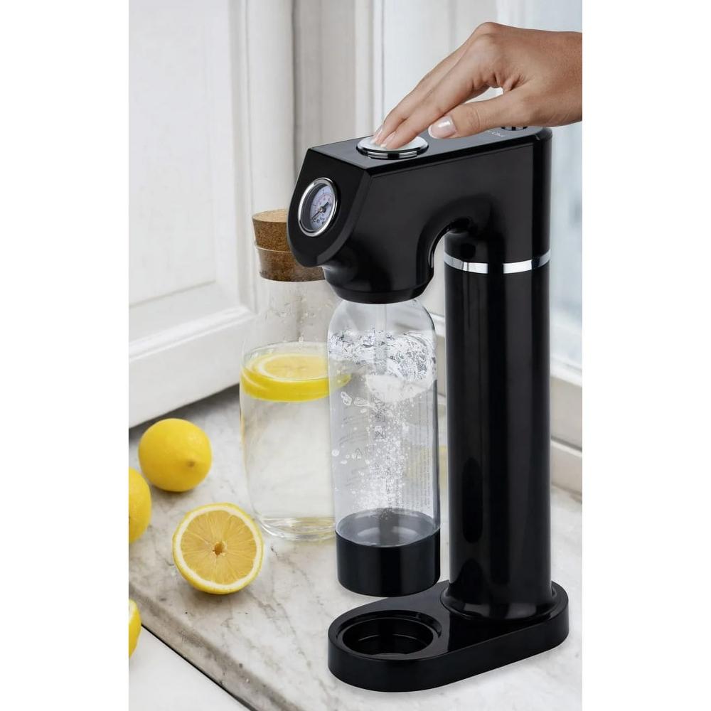CCSDM008-BLACK Effortless Soda Maker - Eco-Friendly, Electricity-Free with Reusable Bottle, Black