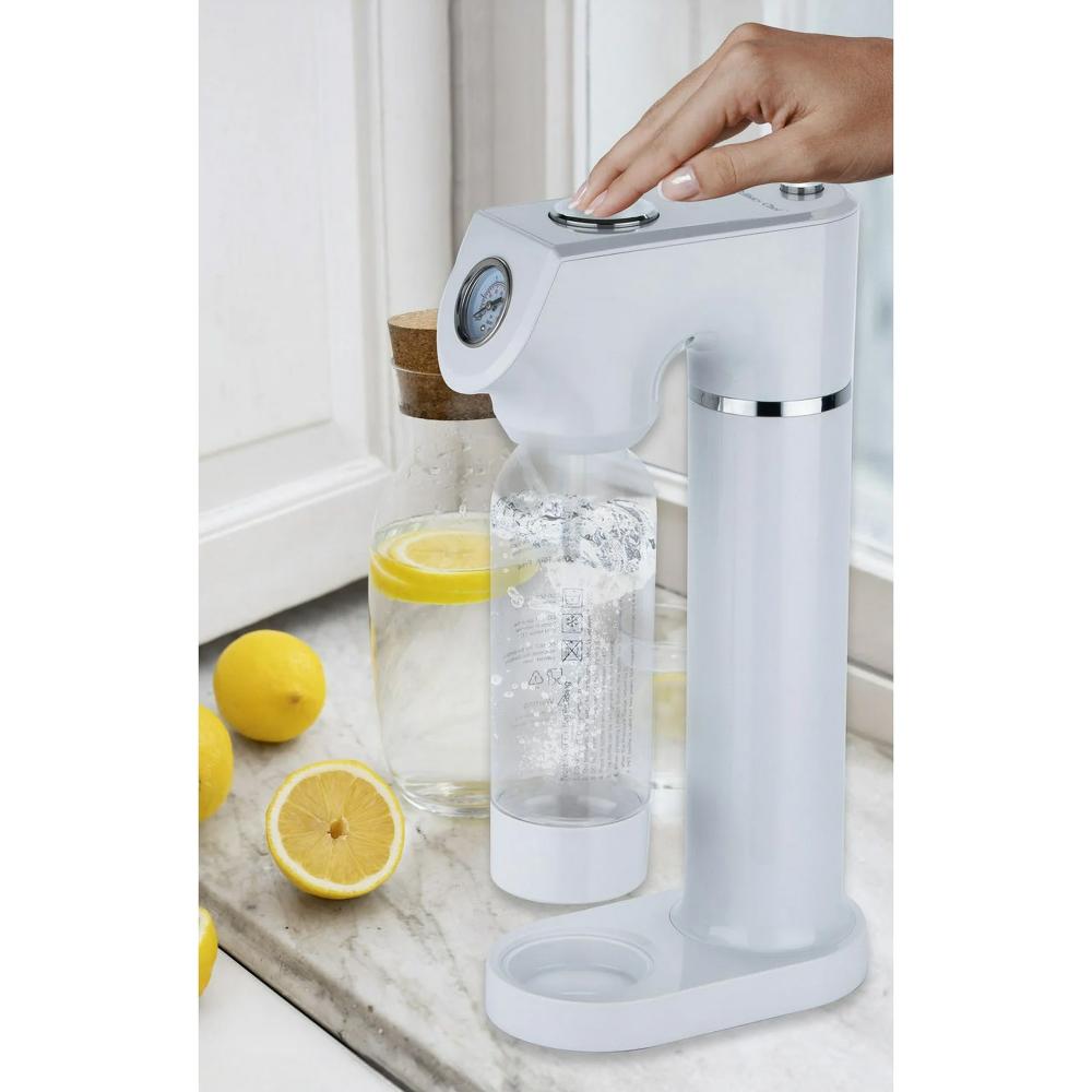CCSDM008-WHITE Effortless Soda Maker - Eco-Friendly, Electricity-Free with Reusable Bottle, White