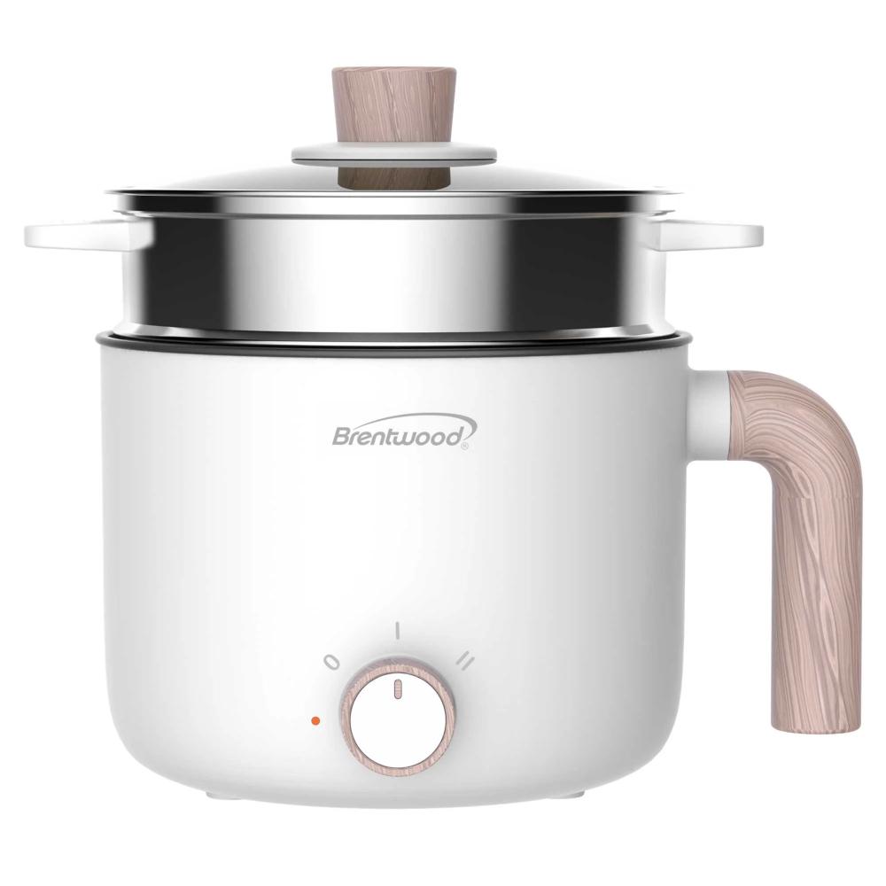 HPS3172W 1.5 Liter Multi-Function Electric Hot Pot Cooker with Ceramic Non-Stick Coating & Stainless-Steel Food Steamer, White