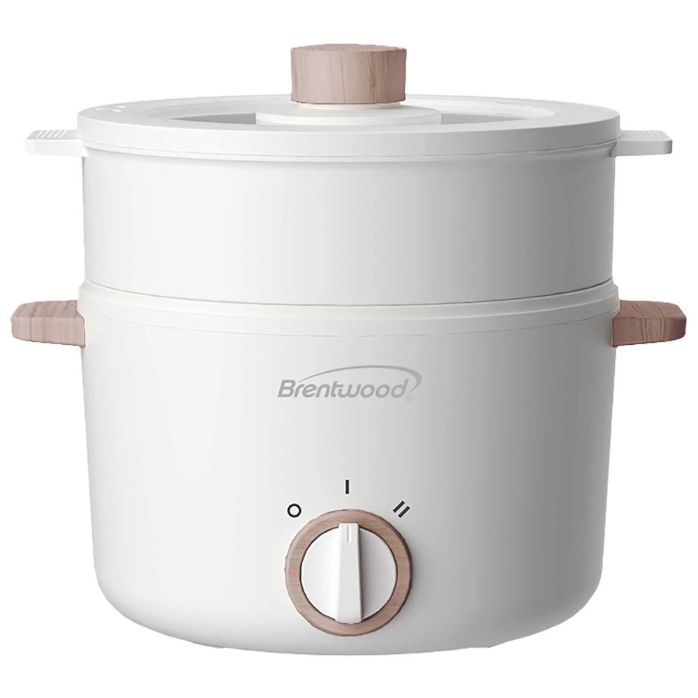 HPS3302W 3 Liter Multi-Function Electric Hot Pot Cooker with Non-Stick Ceramic Coating & Food Steamer, White
