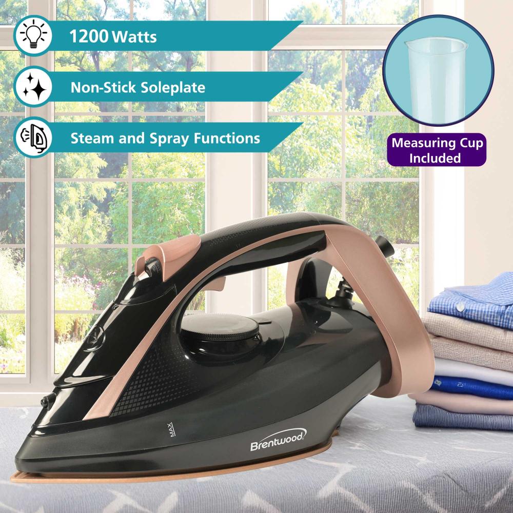 MPI69BKRG Non-Stick Steam Iron with Temperature Dial, Spray & Self-Cleaning Functions, Black & Rose Gold