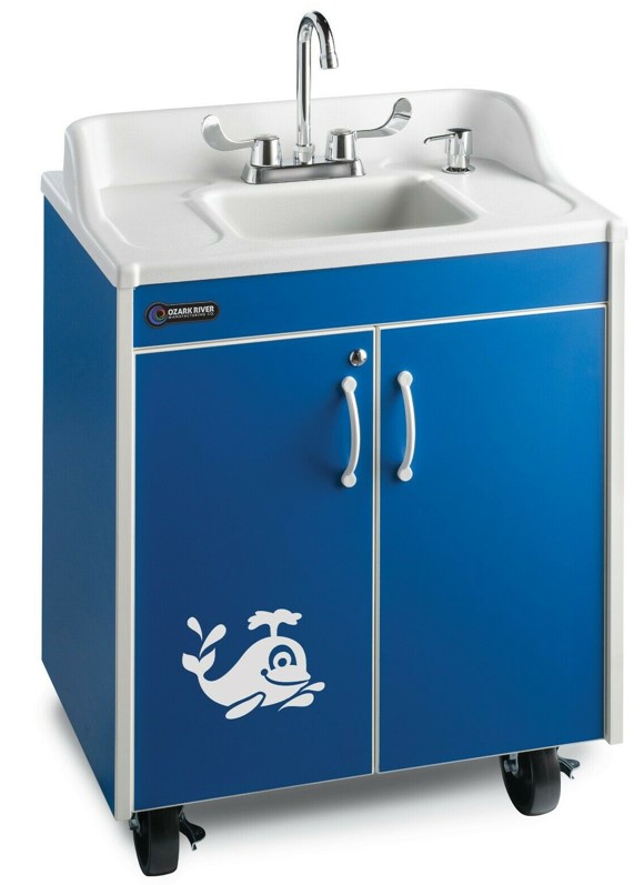 Lil Splasher Child Height Portable Hot Water Handwashing Sink, Blue & White
