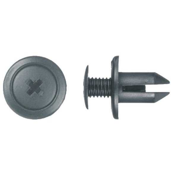 Push-In Rivet, Dome Head, 7 mm Dia., 11 mm L, Nylon Body, 25 PK