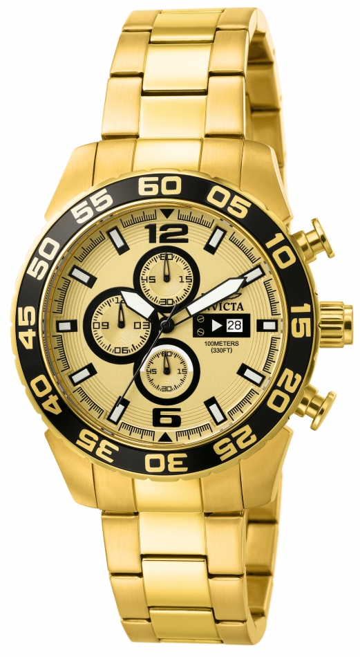 Picture of Invicta 1016 20 mm Mens Specialty Quartz Chronograph Gold Dial Watch