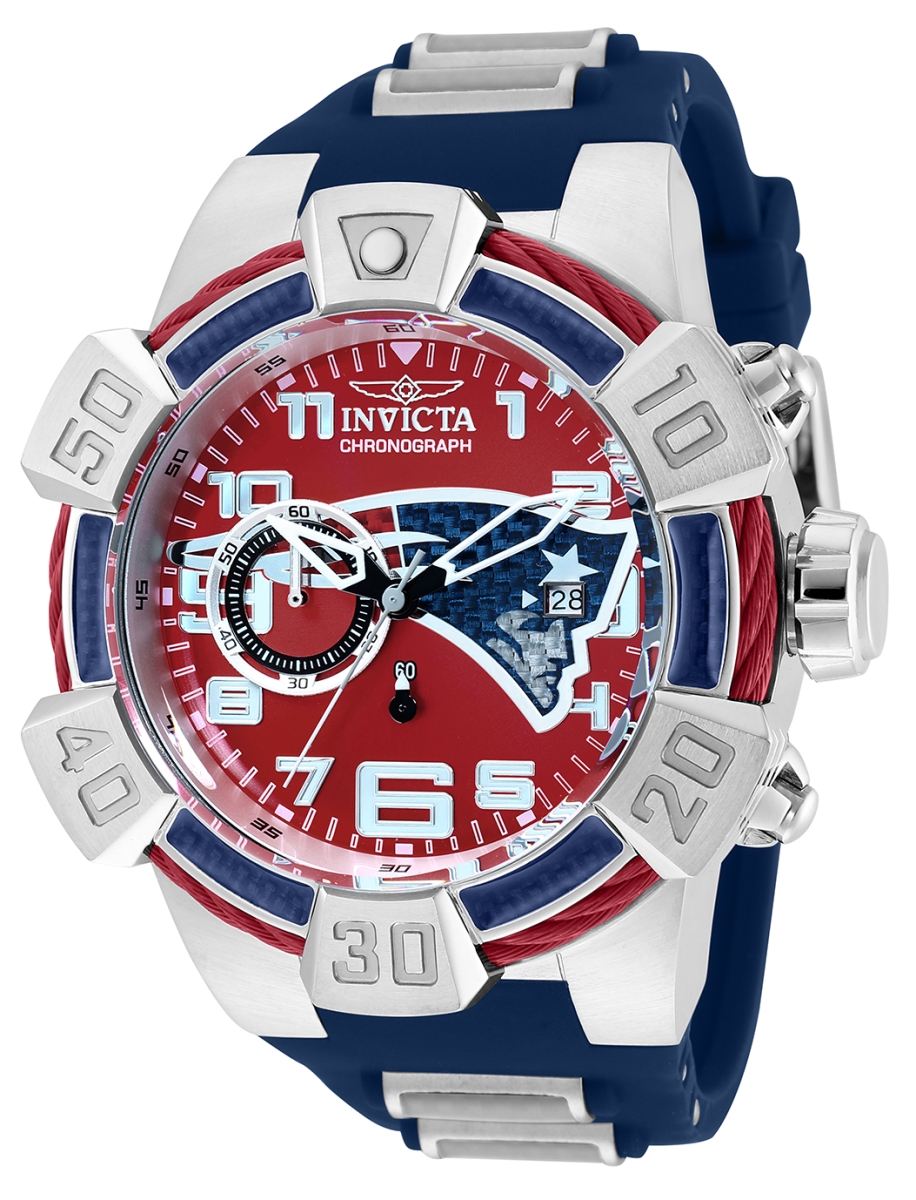 Picture of Invicta 35781 30 mm Mens NFL New England Patriots Quartz 3 Hand White&#44; Red Grey & Blue Dial Watch