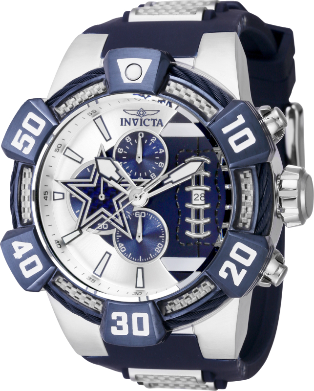 Picture of Invicta 41572 52 in. Dia. 30 mm Mens NFL Dallas Cowboys Quartz Chronograph Silver&#44; Blue Dial Watch