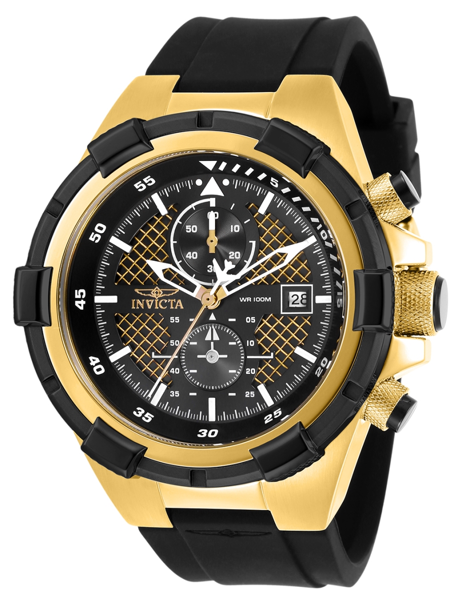 Picture of Invicta 28100 50.5 in. Dia. 26 mm Mens Aviator Quartz Multifunction Black&#44; Gold Dial Watch