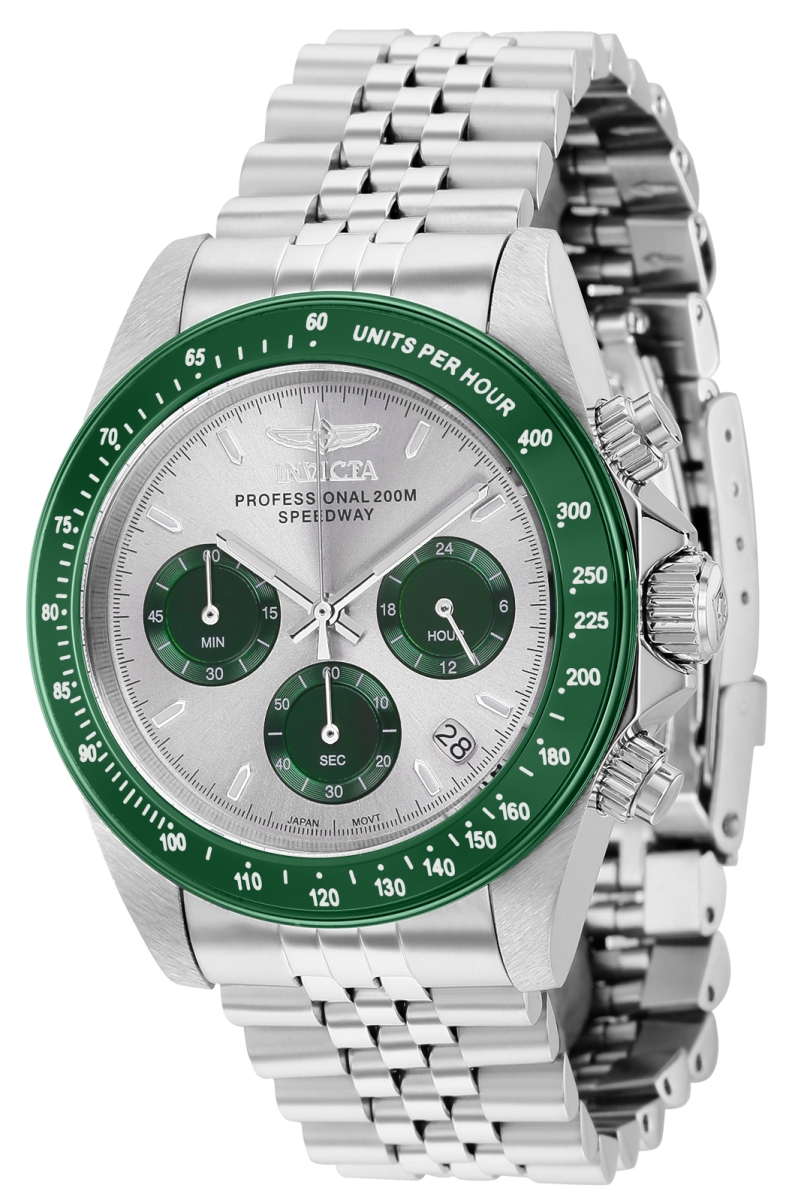 Picture of Invicta 36734 39.5 in. Dia. 20 mm Mens Speedway Quartz Chronograph Green&#44; Light Grey & Silver Dial Watch