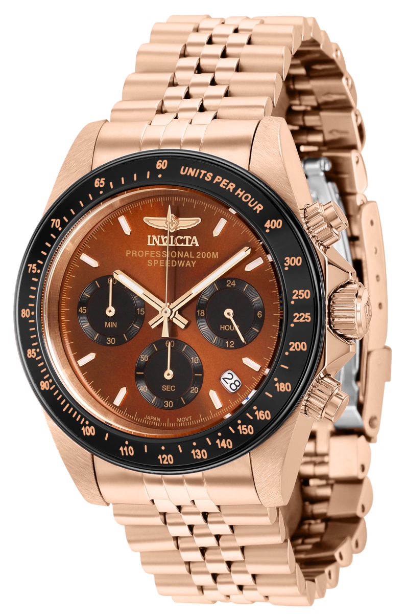 36736 39.5 in. Dia. 20 mm Mens Speedway Quartz Chronograph Brown, Black Dial Watch -  Invicta