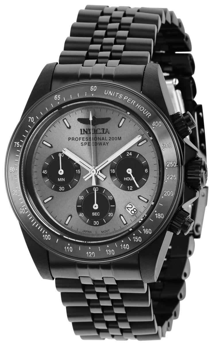 36737 39.5 in. Dia. 20 mm Mens Speedway Quartz Chronograph Grey, Black Dial Watch -  Invicta