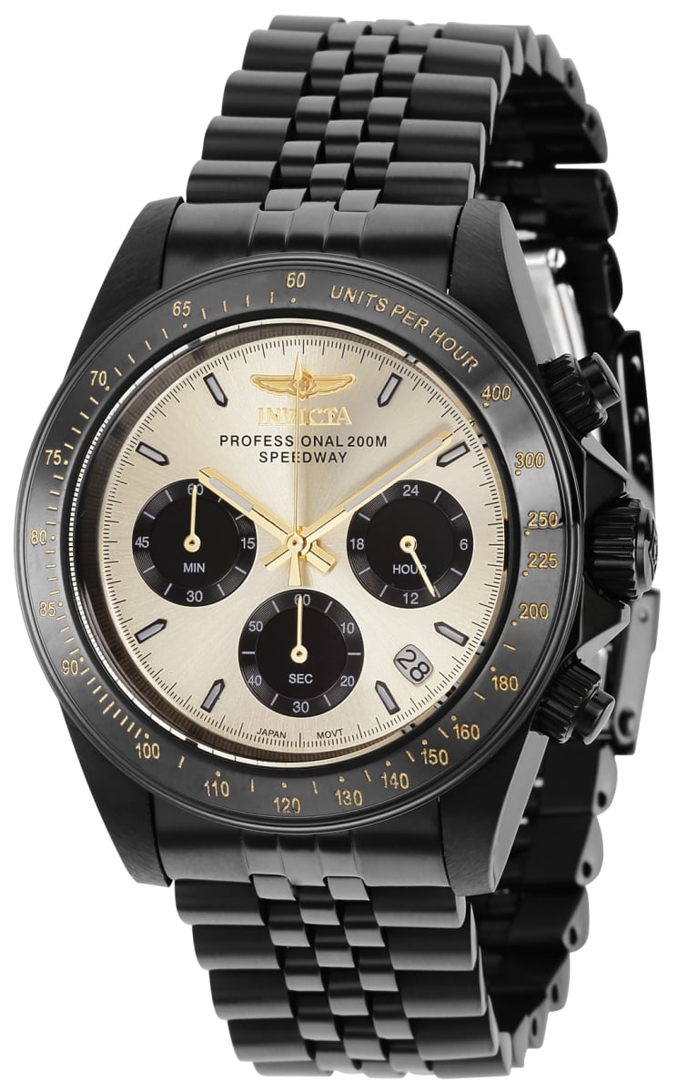 36738 39.5 in. Dia. 20 mm Mens Speedway Quartz Chronograph Gold, Black Dial Watch -  Invicta