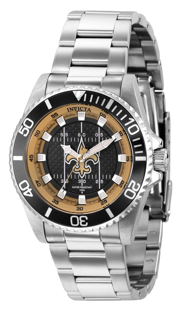 Picture of Invicta 36940 38 in. Dia. 20 mm Womens NFL New Orleans Saints Quartz 3 Hand Black&#44; Brown & White Dial Watch