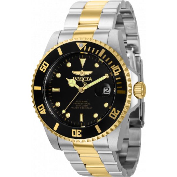 44 in. Dia. 22 mm Mens Pro Diver Automatic 3 Hand Black Dial Watch