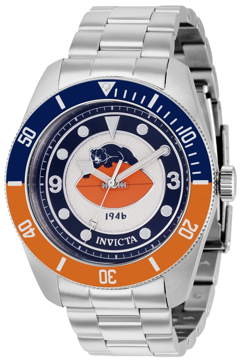 Picture of Invicta 37236 47 in. Dia. 24 mm Mens NFL Chicago Bears Quartz 3 Hand Blue&#44; Orange & White Silver Dial Watch