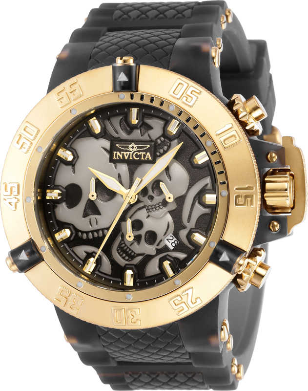 37327 50 in. Dia. 29 mm Mens Subaqua Quartz Chronograph Black, White & Gold Dial Watch -  Invicta