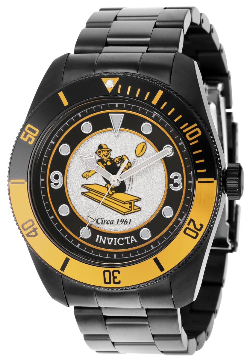 36915 Mens NFL Pittsburgh Steelers Quartz 3 Hand Dial Watch, Black, Orange & Silver -  Invicta