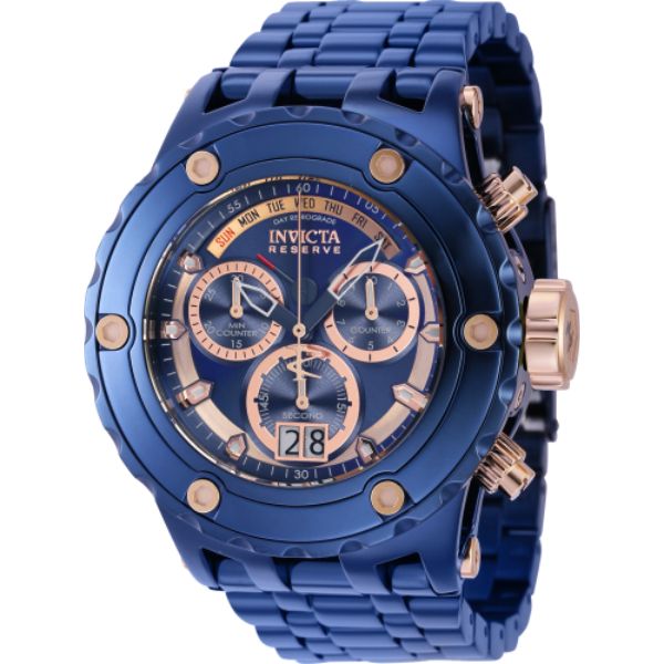 39849 Mens Reserve Quartz Chronograph Dial Watch, Dark Blue & Rose Gold -  Invicta