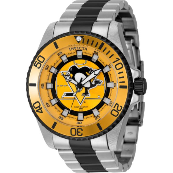 42242 Mens NHL Pittsburgh Penguins Quartz 3 Hand Dial Watch, Black, Yellow & White -  Invicta