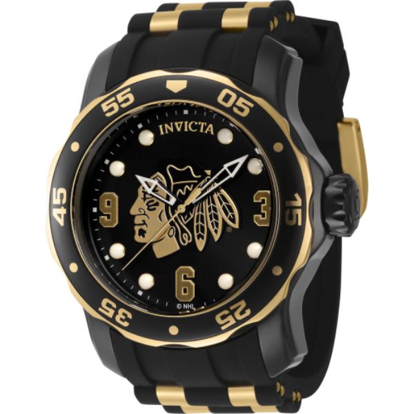 42315 Mens NHL Chicago Blackhawks Quartz 3 Hand Dial Watch, Gold, Black & White -  Invicta