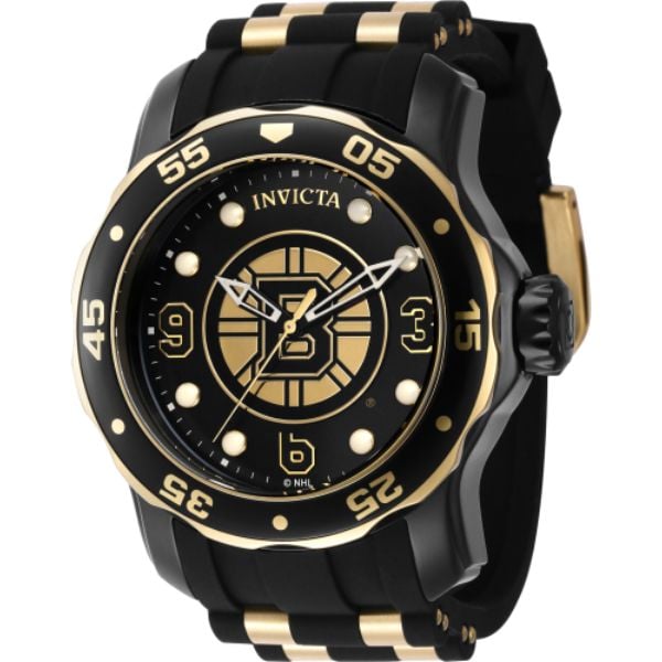 42320 Mens NHL Boston Bruins Quartz 3 Hand Dial Watch, Black, White & Gold -  Invicta