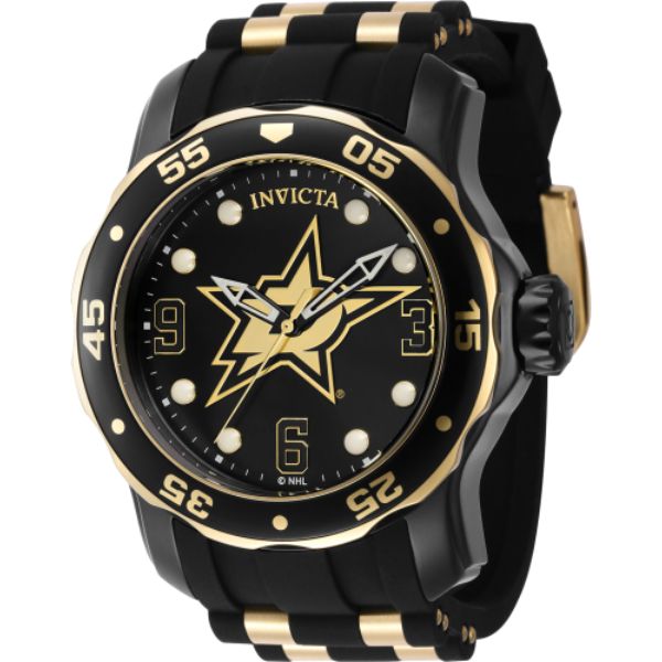 42325 Mens NHL Dallas Stars Quartz 3 Hand Dial Watch, Black, White & Gold -  Invicta