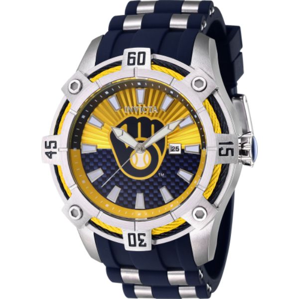 43274 Mens MLB Milwaukee Brewers Quartz Multifunction Dial Watch, Yellow & Blue -  Invicta