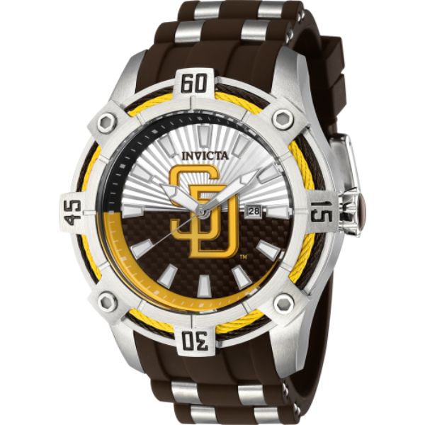 43292 Mens MLB San Diego Padres Quartz Multifunction Dial Watch, Yellow, Brown & Silver -  Invicta