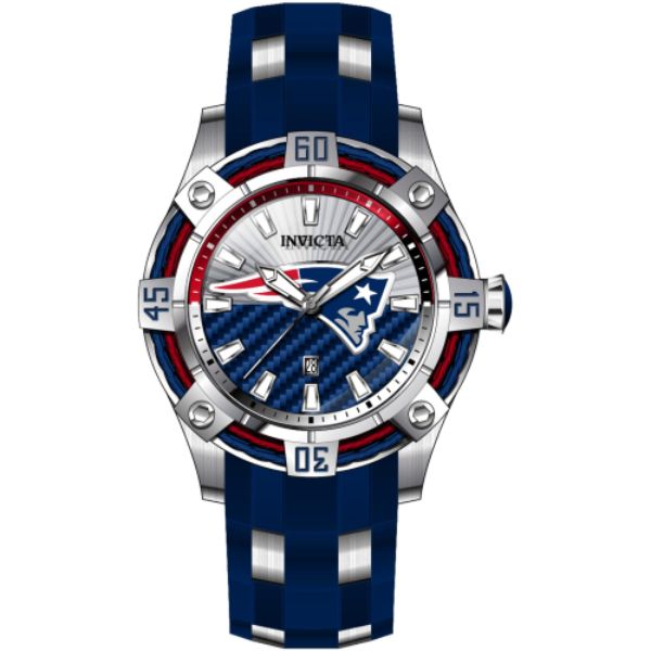 43300 Mens NFL New England Patriots Quartz 3 Hand Dial Watch Silver, White & Blue -  Invicta